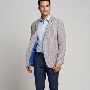 Tallia NWT Red white blue striped 100% Cotton Preppy Men's button blazer, sz M